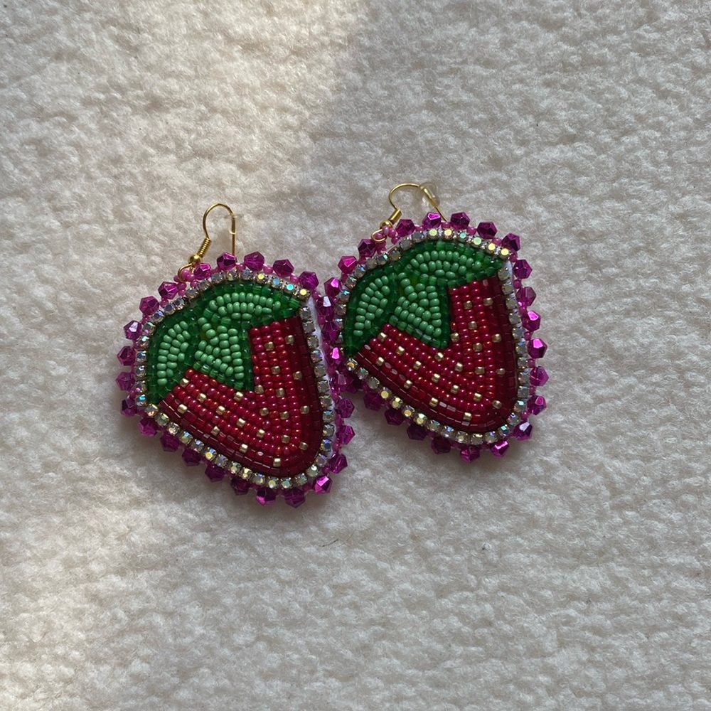 Beaded indigenous Strawberry Earrings Handmade